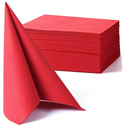 MORGIANA 50PCS Red Linen Feel Paper Napkins, Chirstmas Napkins for Wedding Party Christmas 40 x 40cm