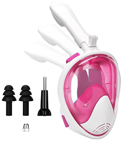 Oumers Kids Full Face Snorkel Mask, 180 Panoramic View Snorkeling Mask Set with Safety Free-Breathing System, Detachable Camera Mount Anti-Fog Anti-Leak