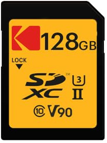Kodak 2000x 128GB UHS-II U3 V90 Ultra Pro SDXC-kort - upp till 300 MB/s läsning och 270 MB/s skrivning, för DSLR, 4K/8K UHD 360° videokameror