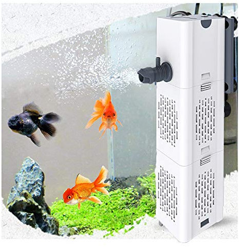 Quiet Fish Tank Filter 4-in-1 Internal Aquarium Filter,500-1800L/H Submersible Water Pump Oxygen Aeration Wave Maker Water Change for Betta, Turtle, Pond Fish, Garden(15W 1000L/H)
