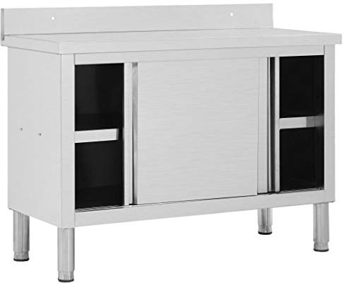 Tidyard Arbetsbänk i rostfritt stål med skjutdörrar,120x50x(95-97) cm