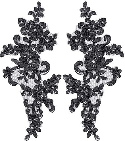GORGECRAFT 2 Paio di Decorazioni in Pizzo con Sequenza di Fiori con Perline 3D Motivo da Cucire Applicazioni di Pizzo Ricamate per Abito da Sposa Toppe Decorative per Copricapo da Sposa Nero