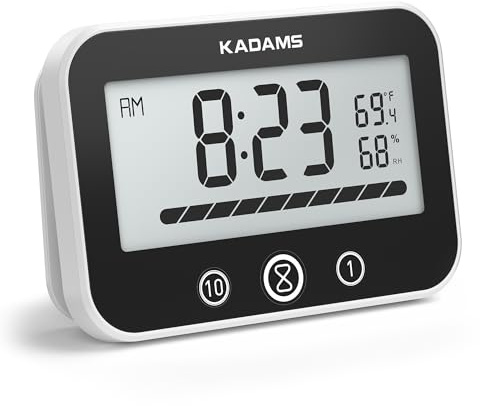 KADAMS Shower Timer Clock Waterproof Bathroom Timer – Digital Wall Clock with Countup & Countdown, Kitchen Clock with Temperature, Suction Cup for Kids Shower Spa Cook Bath (Black, Rectangular)