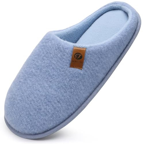 ONCAI Men's Home Slippers Knit Winter Warm Plush Lining Slippers High Density Memory Foam Shoes With Non-Slip Sole Size 40-49 EU, Light Blue Felt, 12.5 UK