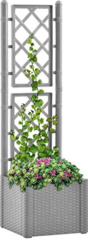 LAPOOH Arriate, Mesa De Cultivo, Huerto Domestico, Cultivo De Plantas Aromaticas, Arriate De Jardín, con Enrejado y Sistema de riego automático Gris