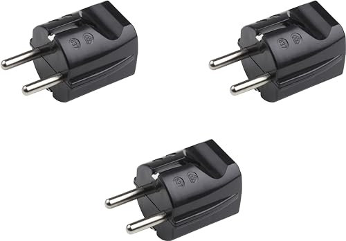 Meister Schutzkontakt-Stecker - 3 Stück - Kunststoff - schwarz - 250 V - 16 A - Maximaler Kabelquerschnitt 2,5 mm² - IP20 Innenbereich - Gerade Einführung / Schuko-Stecker mit Zugentlastung / 7421610
