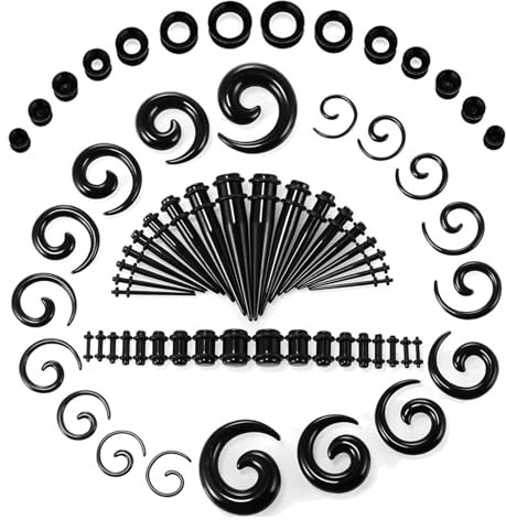 BDSHUNBF 68 Stück Ohr Stretching Kit, 14G-00G Messgeräte Expander Kit, Piercing Schmuck, Silikon Tunnel, Taper Dehnstab Set, Spiralkegel Expander für Ohren