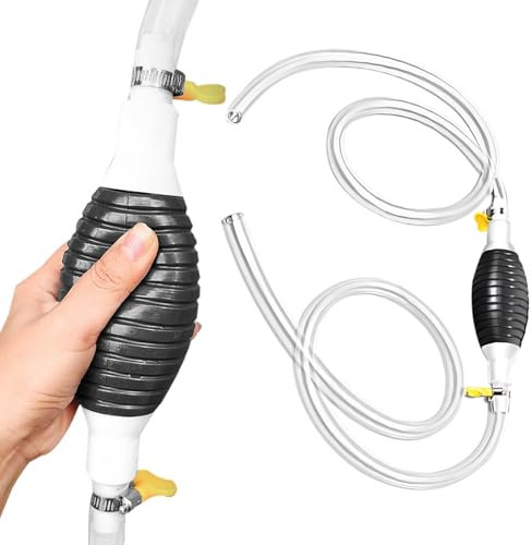 Laluky Siphonpumpe für Benzin Gas Öl, Multifunktions-Flüssigkeitssauger Manuelle Handpumpe Transferpumpe mit 1M PVC Sahlauch und Metallklammer für Diesel Flüssigkeit Wasser Aquarium(Wie Gezeigt)