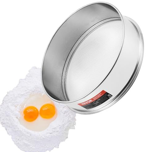 VEVOR Tamis à Farine 10 Mailles, Passoire à Mailles Fines 32 cm, en Inox 304 de Qualité Alimentaire, pour Pâtisserie, 5 Tailles de Trous de Maille pour Haricots Mungo, Riz, Farine, Poudre de Perle