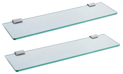 Melairy 2PC Glasablage Wandmontage gehärtetes Badregal Edelstahl 35cm gehärtetes transparentes Glas mit Chromhalterung für Badezimmer Schlafzimmer Küche Balkon