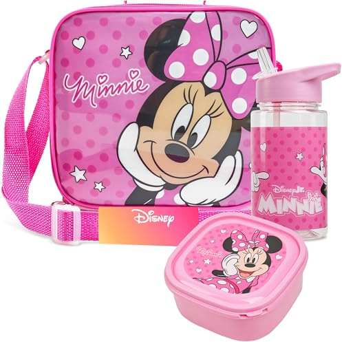 Get Trend Disney Minnie Mouse Lunch Bag Set for Kids 3 Pcs with Lunch Box BPA Free 400ml Water Bottle Insulated Bag Travel Picnic Nursery School Supplies (Minnie Mouse)