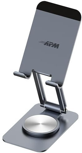 apm Support de téléphone Portable, Support Pliable en Aluminium, Rotatif 360° pour Bureau, Accessoire de Voyage Compatible pour iPhone 16 15 14 Pro Samsung S24 A53 Nintendo Switch, Gris, 900260