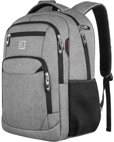 marcello Laptop ryggsäckar med USB-laddningsport män kvinnor för arbete skola universitet skolryggsäck för pojkar tonåringar med laptopfack & anti-stöld väska, GRÅ, 15,6 Zoll