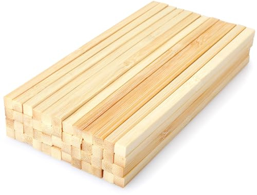 LeisuDay 50 varillas de madera para manualidades, varillas de madera cuadradas de 20 cm de largo, 8 x 8 mm, barra de madera, barra de bambú, para modelismo, manualidades