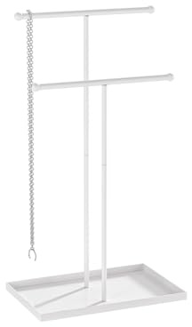 Coward 2 Tier Necklace Stand, Aesthetic Necklace Jewelry Holder, Home Decor Necklace Organizer Stand, Metal Necklace Bracelet Display Rack for Men Women (White)