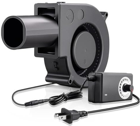 Colexy Ventilador de Turbina 12V, Ventilador Ajustable con Controlador de Velocidad y Salida de Aire, para Chimeneas, Picnics, Camping, Barbacoas, Refrigeración y Ventilación