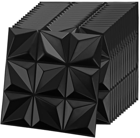 LOPYXBR 30 pannelli decorativi 3D, 30 x 30 cm, pannelli da parete 3D neri, per decorazione da parete interna, pannelli da parete 3D quadrati in PVC decorativi per cucina, bagno, soggiorno