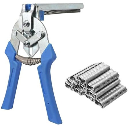 Hog - Pinza ad anello con 600 anelli zincati, pinze per recinzione, kit di pinze per anelli hog ring pliers, set di pinze per anelli di tipo M, per imbottiture, recinzioni, lavori fai da te, mobili