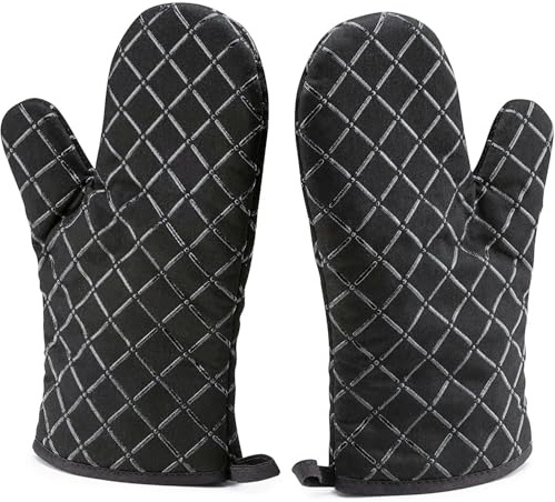 Oven Gloves Heat Resistant Double Sided Non Slip Silicone 28cm 1 Pair Oven Mitts for Grilling Cooking Baking Black Christmas Oven Gloves
