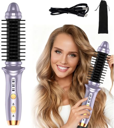 KBIBCK Cordless Hot Brush, Portable Thermal Brush with 3 Temperature Settings, Negative Ionic Cordless Hair Curler,USB Rechargeable Heated Round Brush Create Natural Curls for Women Men Travel(Purple)