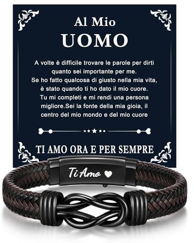 Gamtic Bracciale Uomo di Cuoio Ti Amo - Regalo per Lui Marito Uomo Adjustable in Pelle Bracciale Intrecciata Fatta a Mano Idea per Compleanno Natale Matrimonio e Anniversario