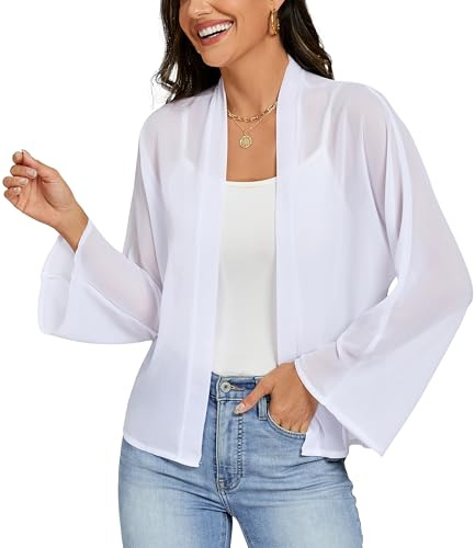 Ietaoo Bolero Mujer Gasa Cardigan Manga Larga Frente Abierto Chaqueta Torera Elegante Transparente Shrug Verano Primavera Otoño