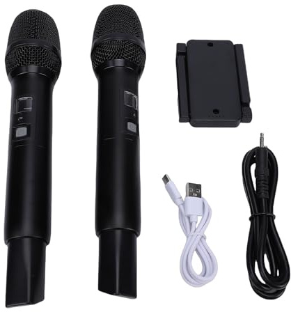 Annadue Trådlöst Mikrofonsystem, UHF Dual Channel Professional Sladdlös Dynamisk Mikrofonset med Uppladdningsbar Mottagare, för Sång, Karaoke, Bröllop, DJ, Kyrka, Tal