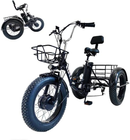 AerDstorYL 500W Motor Adult Electric Trike, Fat Tire Mountain E-Bike 48V 13ah Battery 7 Speed 20'' Tricycle, Outdoor Cycling Beach Sonw Three Wheel Electric Bicycle with Basket