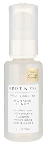 Kristin Ess Hair Weightless Shine Working Hair Serum for Dry Damaged Hair - Frizz Taming, Anti Breakage, Moisture Locking + Shine Enhancing - Color + Keratin Safe, 1.7 fl. oz.