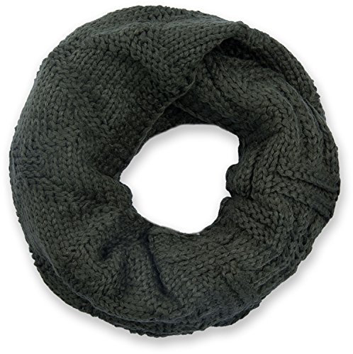 styleBREAKER Unisex Strick Loopschal mit Gitter- und Rippenmuster, Uni Feinstrick Schlauchschal, Winter Strickschal 01018155, Farbe:Oliv-Grün