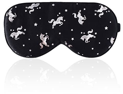 townssilk Silk Sleep mask with Adjustable Strap,Comfortable and Super Soft Eye mask Ultimate Sleeping aid Silver Unicorn Black