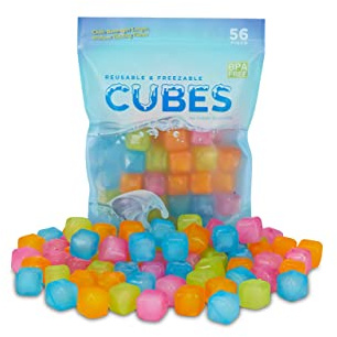 Urban Essentials Reusable Ice Cubes - Quick Freeze NEON Colorful Plastic Square Ice cubes With Resealable Bag Pack Of 56