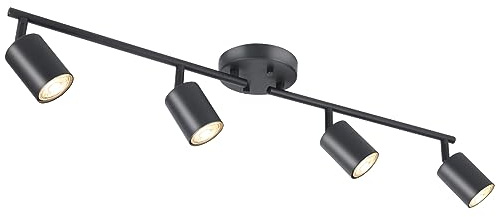 BoostArea LED 4 Light Track Lighting Kit, Black 4 Way Ceiling Spot Lighting, Flexibly Rotatable Light Head for Kitchen, Living Room, Bedroom, Bulb Not Included