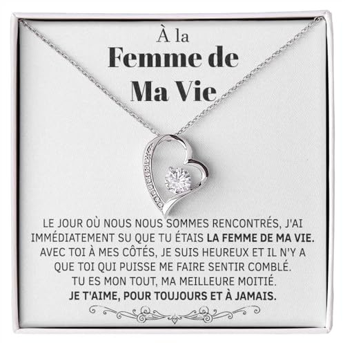 Bramart Collier pour femme À la Femme de Ma Vie Argent, Idées cadeaux pour elle Anniversaire de mariage, Anniversaire ou Noël - Coffret avec dédicace comprise (Argent - À la Femme de Ma Vie)