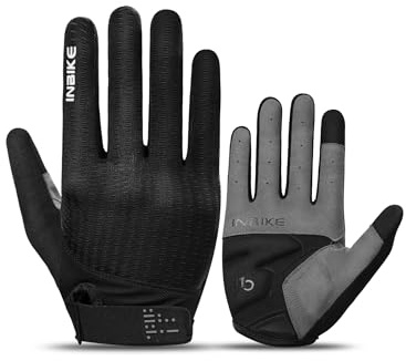 INBIKE Cycling Gloves for Men Women, Shock-Absorbing Memory Gel Padded Biking Gloves, Bicycle Breathable Touchscreen Reflective Full Finger Bike Gloves Black X-Large