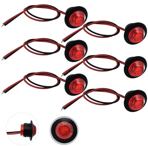 CTRICALVER 6 Pcs LED Side Lights, LED Indicators Suitable for Bus, Trucks, Trailers, Cab Labels, Taillight Brake Light, 12V/24V Universal Trailer Side Lights, 3/4 Inches Side Marker Lights (red)