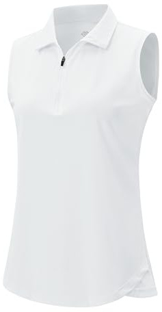 AjezMax Polo Femme sans Manches avec 1/4 Zipper d'été Sport Débardeur Golf Tennis Tops Gym Yoga T Shirt Blanc EU M
