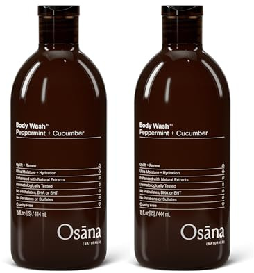 Osana Body Wash to Hydrate, Refresh and Reinvigorate Skin, Enhanced Fruit Extract & Natural Ingredients, Peppermint & Cucumber Scented, 15oz Dual Pack