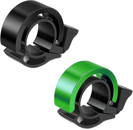 2 PCS Bike Bell Bicycle Bells, Invisible Road Mountain Bike Bells Fits 2.2cm/0.87in Handlebars, Aluminum Alloy Mini Bicycle Bell Horn with Loud Crisp Clear Sound for Adults Boys Girls (Black, Green)