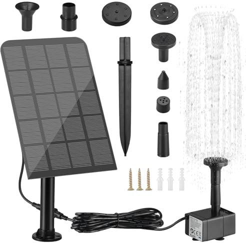 Solar Springbrunnen, 2.5W Solar Teichpumpe, Garten Wasserpumpe mit 3,25M Kabel & 5 Düsen, Solarbrunnen Für Garten, Solar Brunnenpumpen mit Filter, für Gartenteich Springbrunnen Vogelbad Fisch Behälter