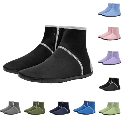 UK 6 Adults Zipped Wetsuit Boots,Aqua Boots for Men and Women with None-Slip Sole Skin Water Shoes Socks for Swim Yoga Beach Running Snorkeling Swimming Surf Black
