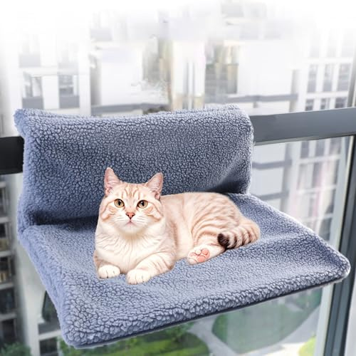 UUE Cat Beds, Heating Lounger Cats, Cat Lounger for Hanging, Radiator Lounger Cat, Cat Heating Lounger with Soft Plush Fur, Foldable Bed Hammock Radiator Cat, Grey, 45 x 30 cm