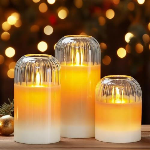CAUTIOUS 3er LED-Kerzen Set, 10/12.5/15cm Flammenlose Kerzen,Flackernde LED Säulen Kerzen Flackernd Kerzen für Party Zimmer Wohnzimmer Halloween Weihnachten