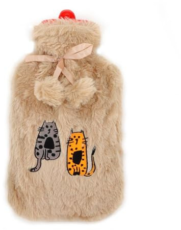Biggdesign Wärmflasche mit Waschbarem Weichem Plüschbezug – 2L Bettflasche, Kuschelige Heißwasserflasche zur Schmerzlinderung bei Rücken-, Bauch- & Muskelschmerzen, 20x35 cm (Beige)