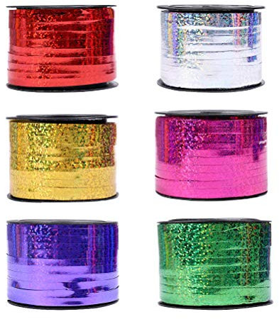 Amosfun 6 Rollen Ringelband Geschenkband Dekoband Curling Band Ribbon für Ballon Geschenkverpackung DIY Hochzeit Deko 100 Yard (Golden/Silber/Rot/Grün)