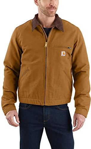 Carhartt Giacca Detroit, Vestibilità Comoda, In Tessuto Duck Con Fodera Tipo Coperta A Righe, Uomo, Marrone (Carhartt), S