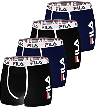 FILA Calzoncillos Hombre Boxer Algodón, Ropa Interior Hombre, Malla Ventilada, Transpirable (Lote de 4)