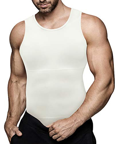 CHUMIAN Maglietta Compressione Uomo Canotta Contenitiva Snellente Intimo Modellante Dimagrante Fascia Pancia Sportivo Fitness Canottiera (Bianco, XXXXL)