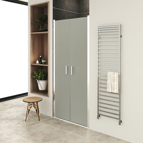 MOMENTS OF GLASS Mampara de Ducha LARA, Puerta Doble Abatible 83-86 x 195 cm - Vidrio de Seguridad Satinado ESG 6MM, Perfiles Cromo #NF