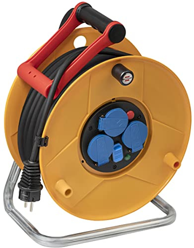 Brennenstuhl Enrouleur de câble Standard Pro avec USB/3 Prises de Courant avec clapet et 2 Prises-Chargeur USB (en extérieur, 40m de câble RN-F 3G2,5, fabriqué en France) Jaune Moyen